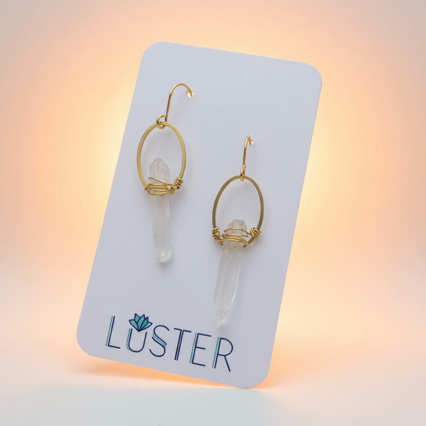 Quartz Crystal + Brass Lightweight Statement Earrings