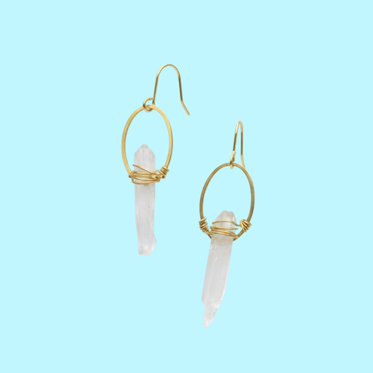 Quartz Crystal + Brass Lightweight Statement Earrings