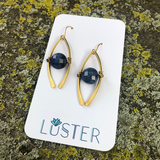 Brass Horseshoe + Dumortierite Earrings