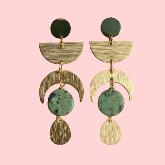 Celestial Brass + Stone Lightweight Earrings