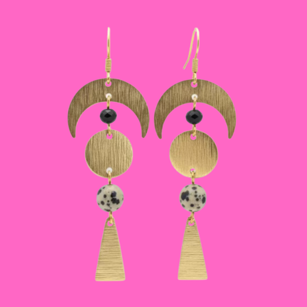 Celestial Brass + Stone Lightweight Earrings