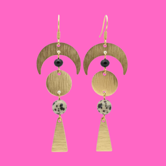 Celestial Brass + Stone Lightweight Earrings