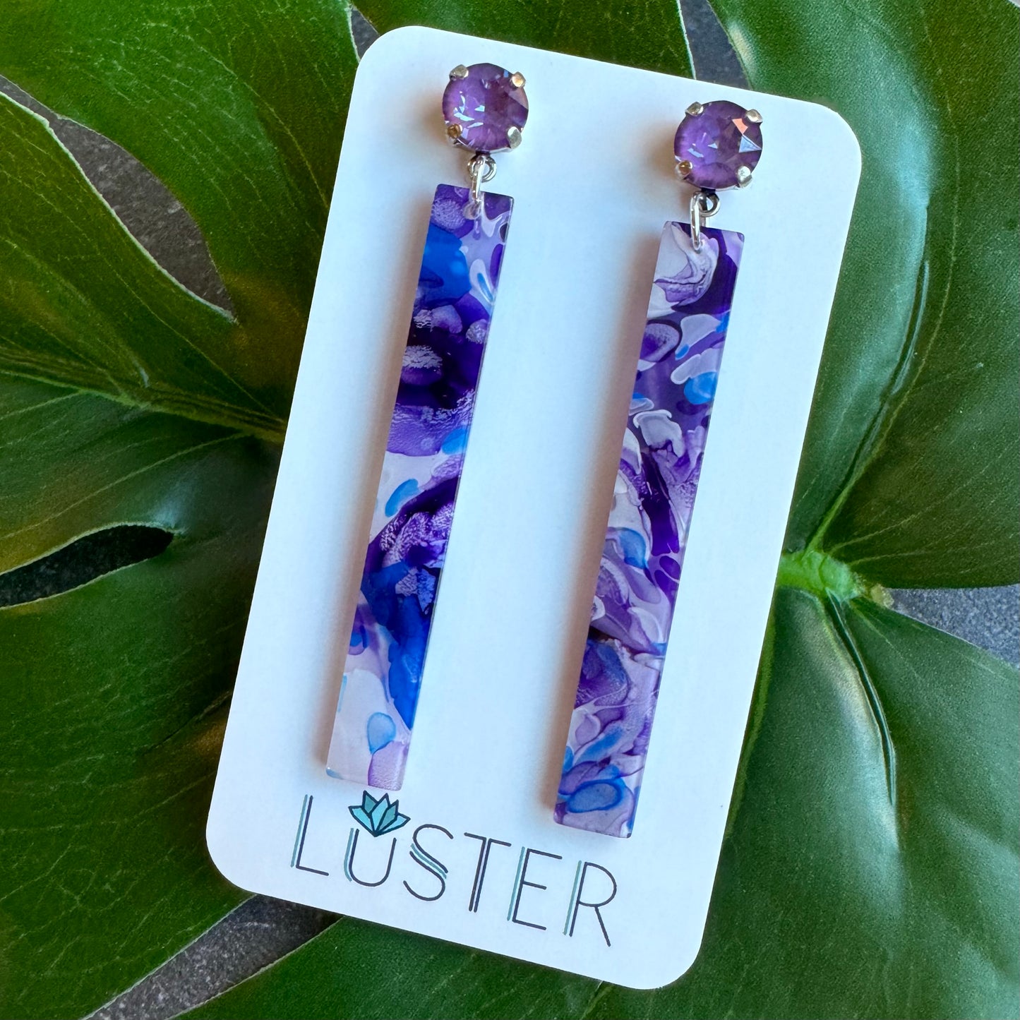 Purple Stick Drop Earrings