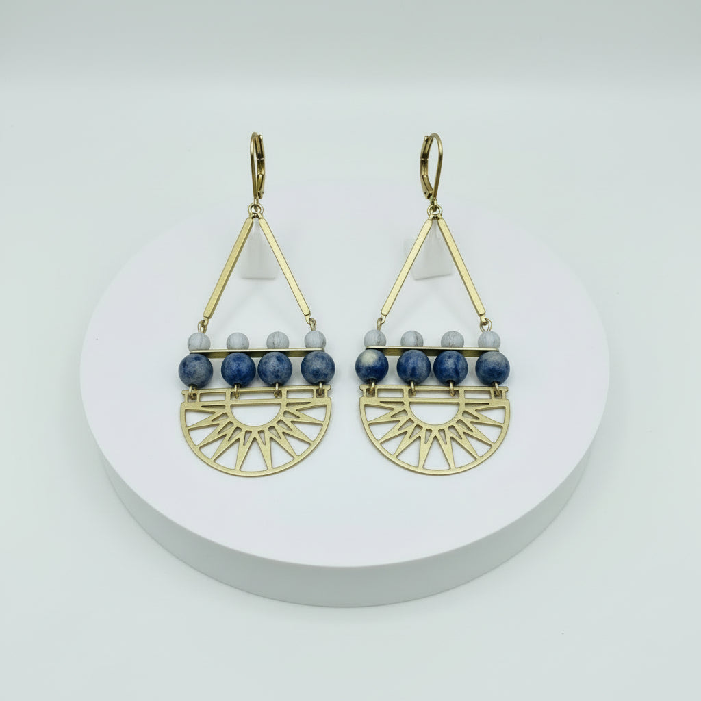 Art Deco Brass + Stone Earrings