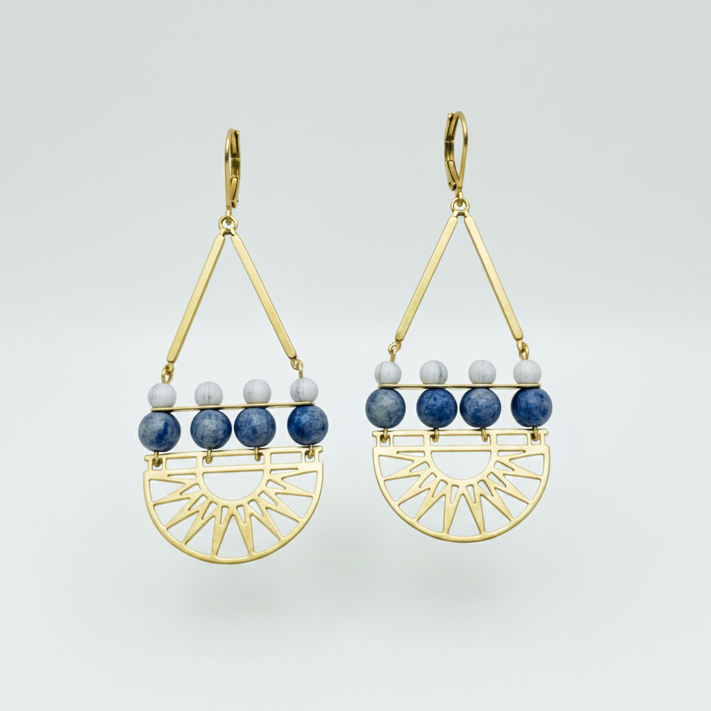 Art Deco Brass + Stone Earrings
