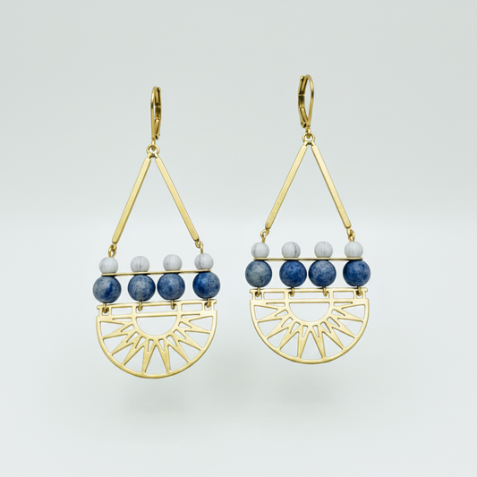 Art Deco Brass + Stone Earrings