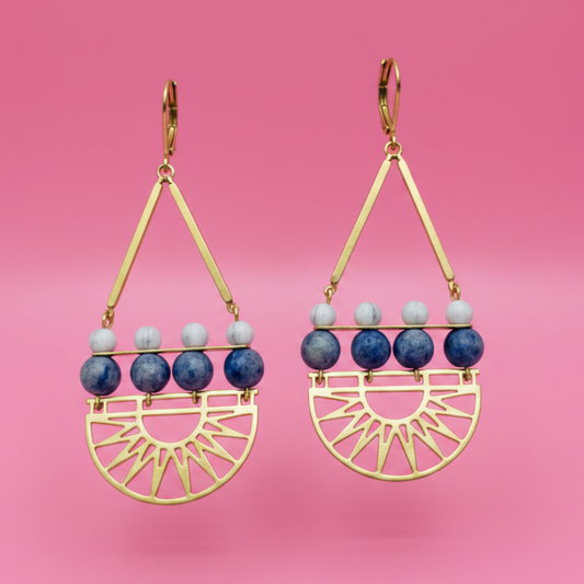 Art Deco Brass + Stone Earrings