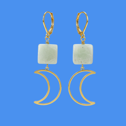 Crescent Moon + Stone Dangles