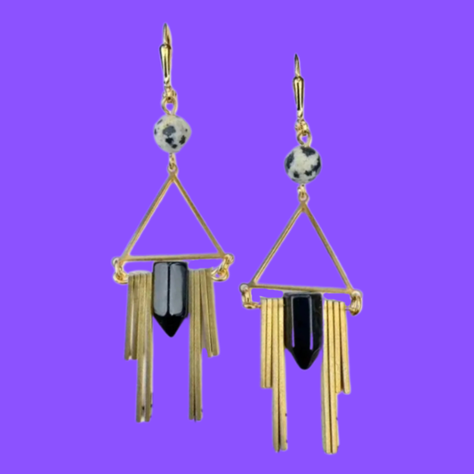 Art Deco Brass + Goldstone Statement Earrings