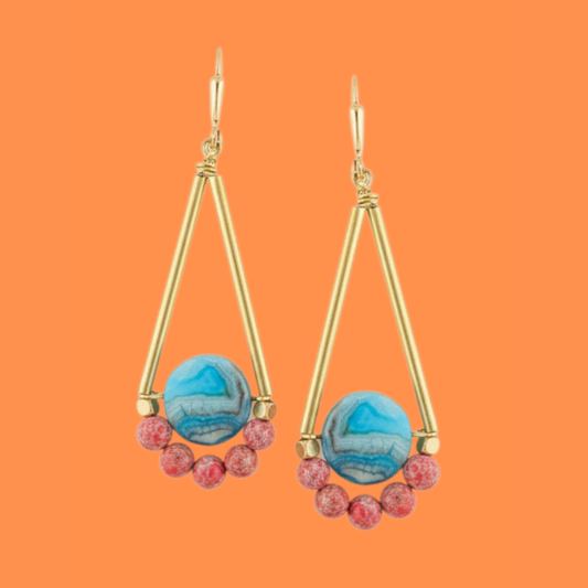 Gold Brass + Stone Lightweight Statement Unique Earrings
