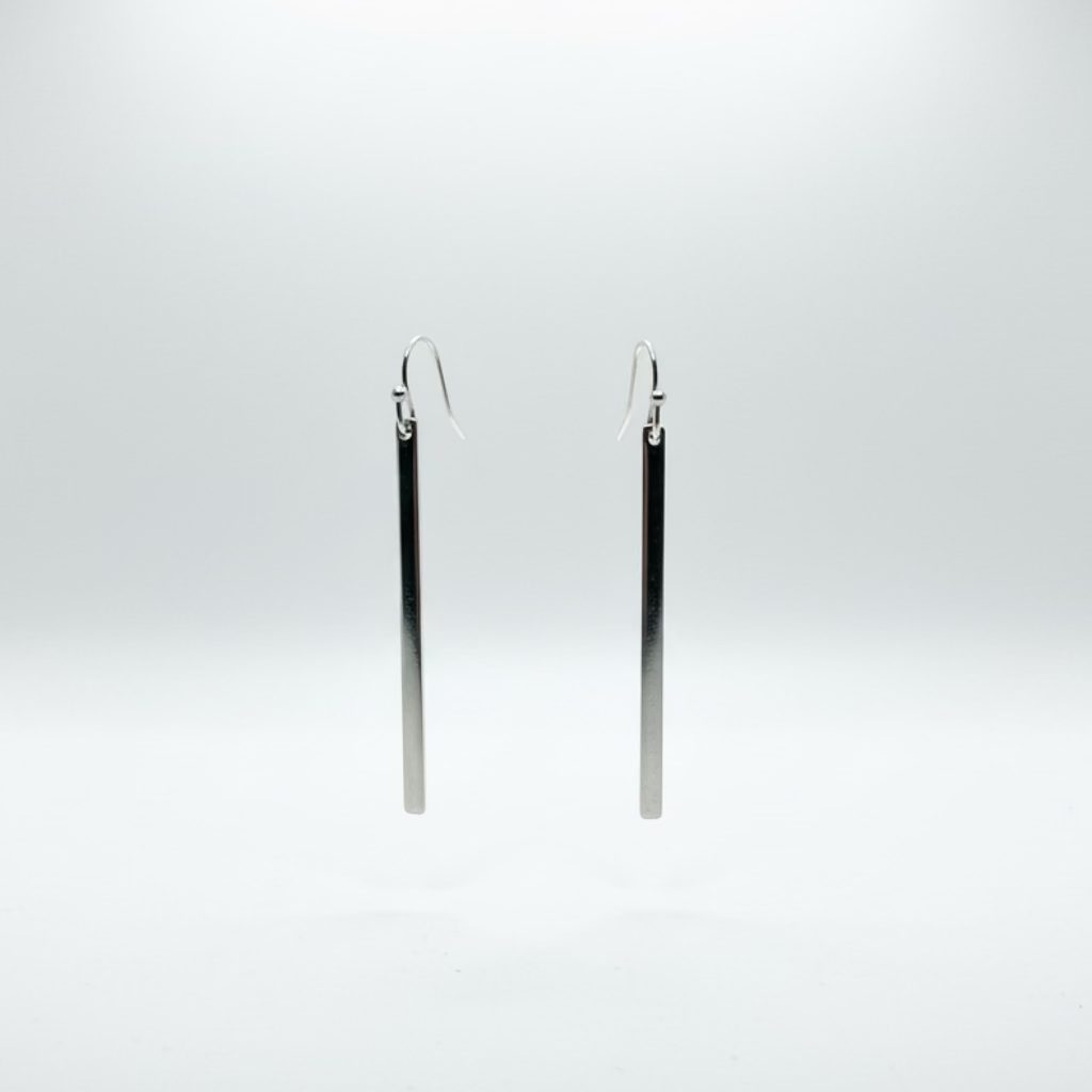 Silver bar earrings on a white background