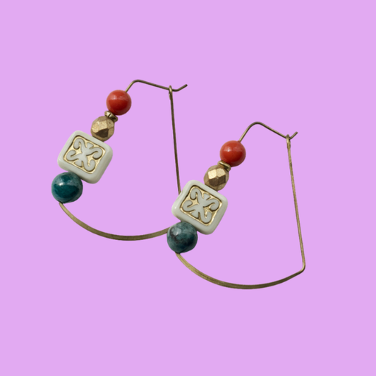 Gold Brass + Stone Lightweight Statement Earrings
