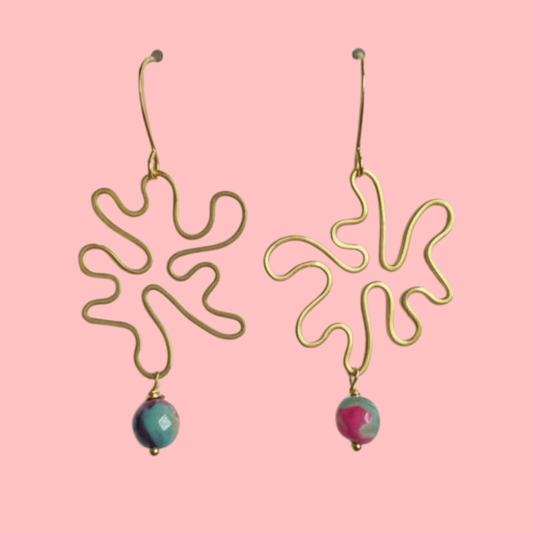 Gold Brass + Stone Abstract Earrings