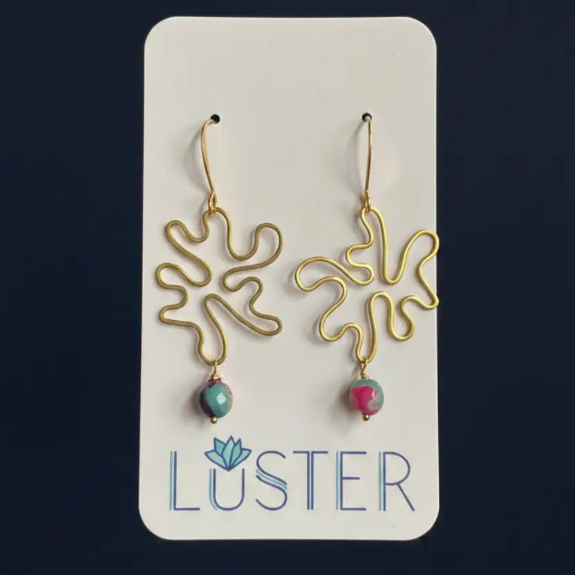 Gold Brass + Stone Abstract Earrings