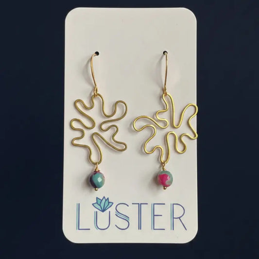 Gold Brass + Stone Abstract Earrings