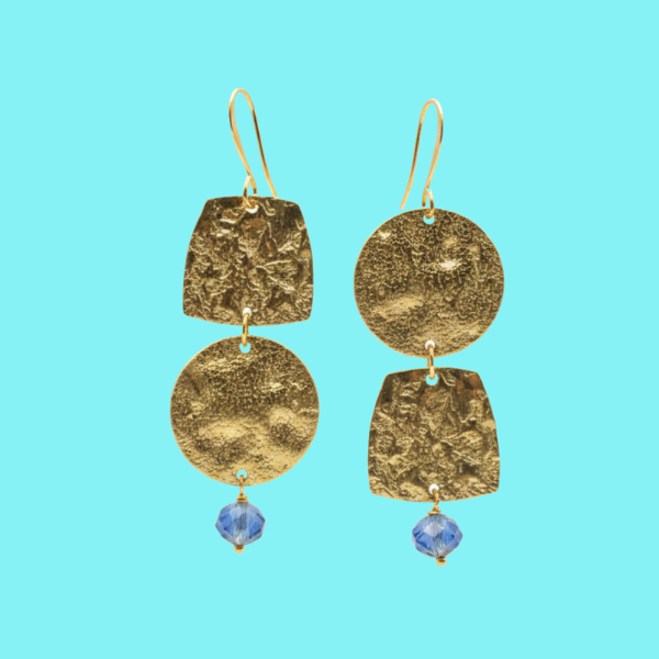 Hammered Brass + Glass Earrings