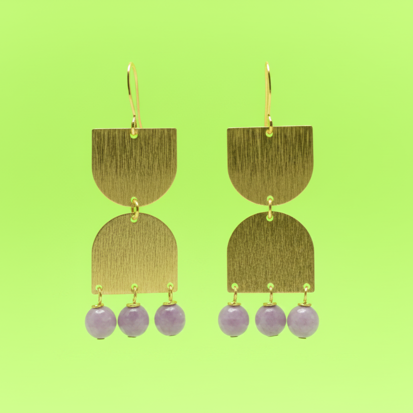 Stone + Brass Dangle Earrings
