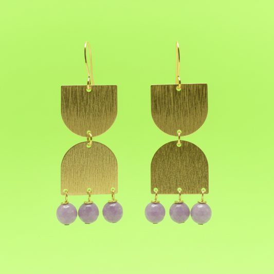 Stone + Brass Dangle Earrings