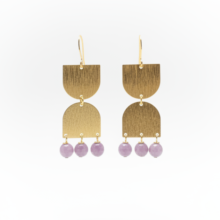 Stone + Brass Dangle Earrings