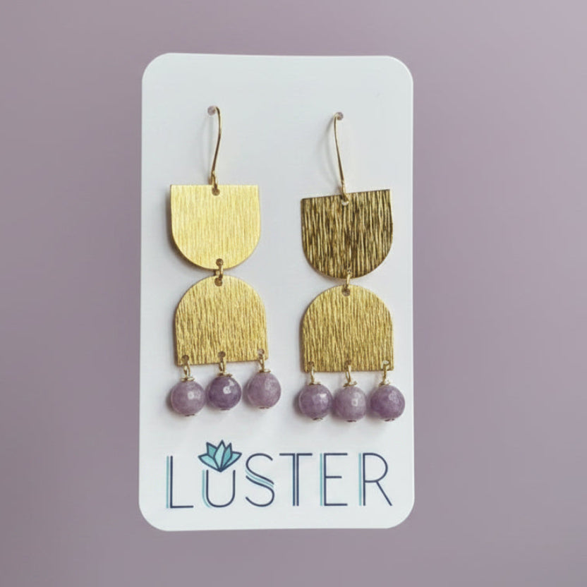 Stone + Brass Dangle Earrings