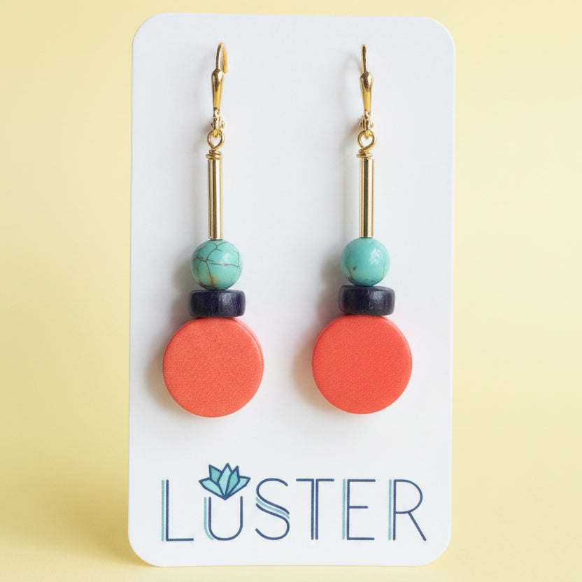 Orange + Blue Geo Minimalist Brass Lightweight Earrings