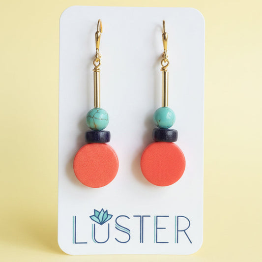 Orange + Blue Geo Minimalist Brass Lightweight Earrings
