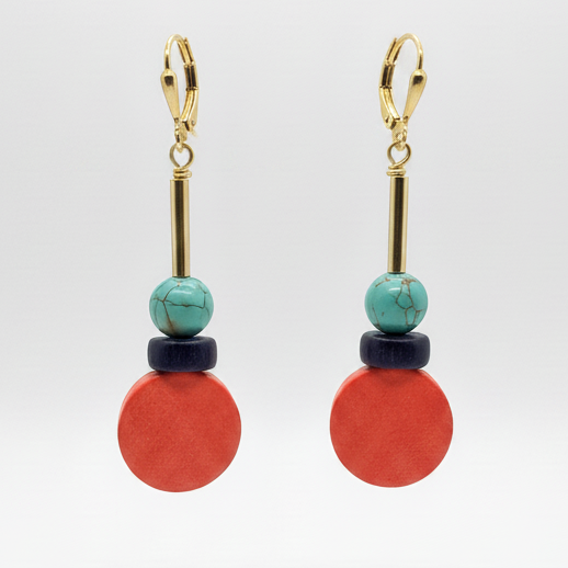 Orange + Blue Geo Minimalist Brass Lightweight Earrings