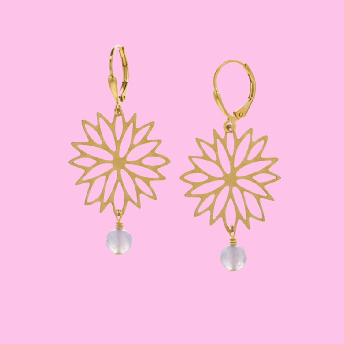 Gold Brass + Stone Abstract Earrings