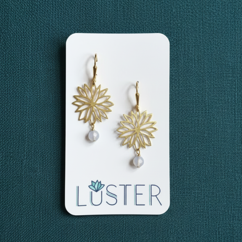 Gold Brass + Stone Abstract Earrings