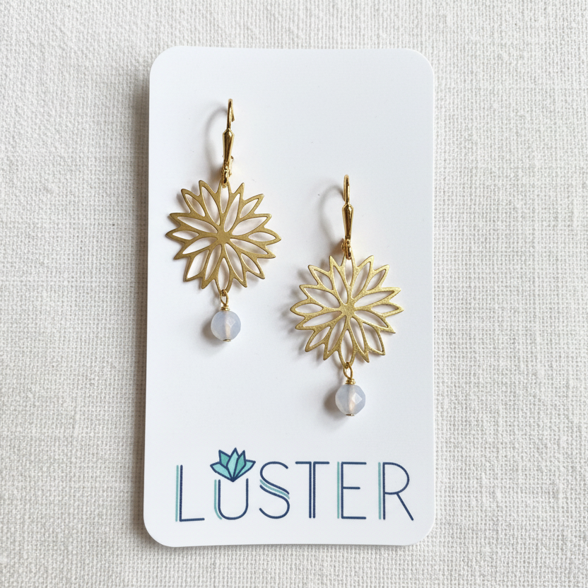 Gold Brass + Stone Abstract Earrings