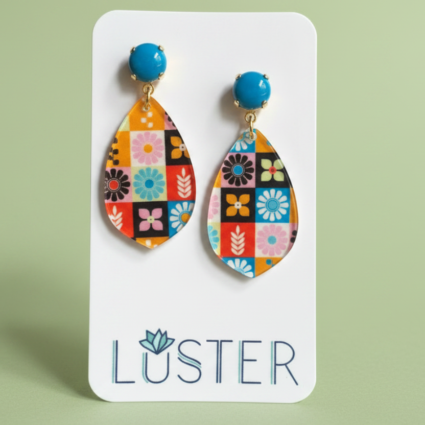 Mod Floral Folk Art Drop Earrings