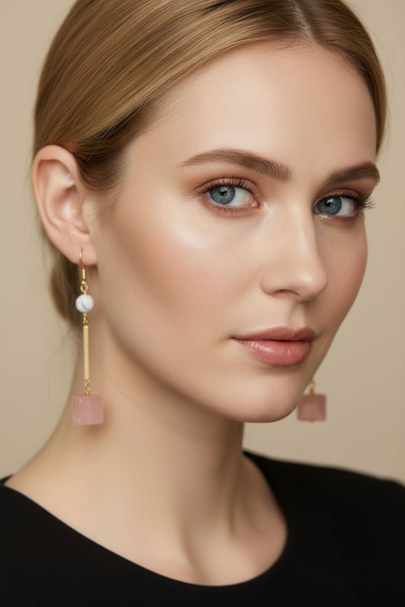 Cherry Quartz and Brass Earrings