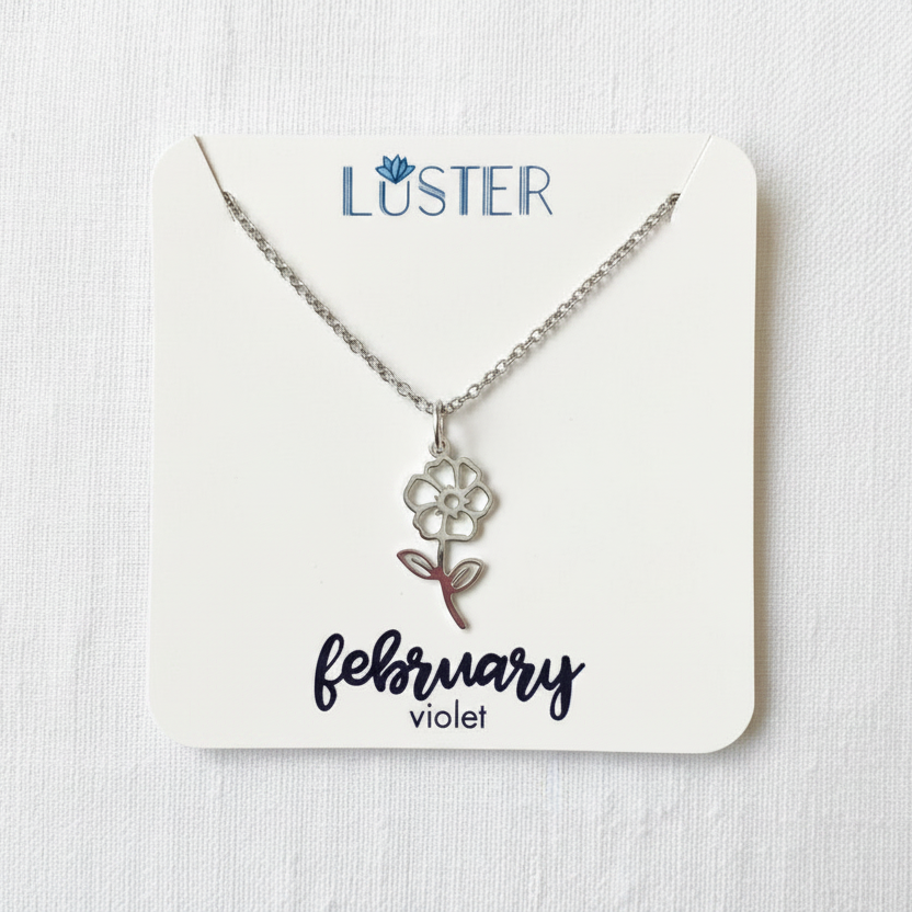 Silver Birth Flower Pendant Necklace