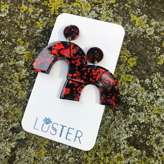 Glittery Red Arch Earrings