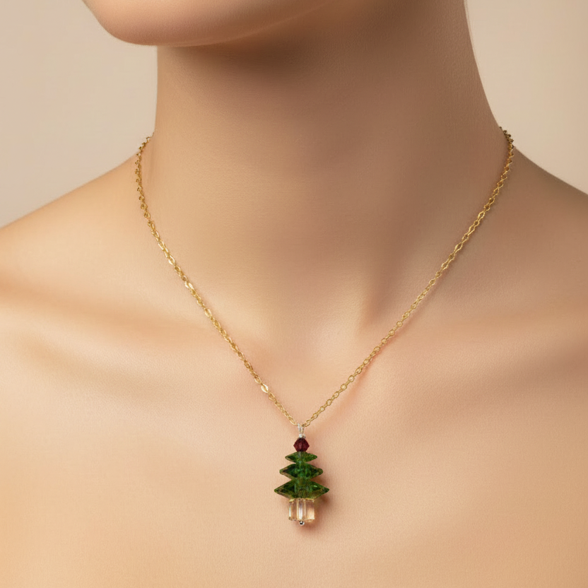 Dark Green Holiday Tree Necklace