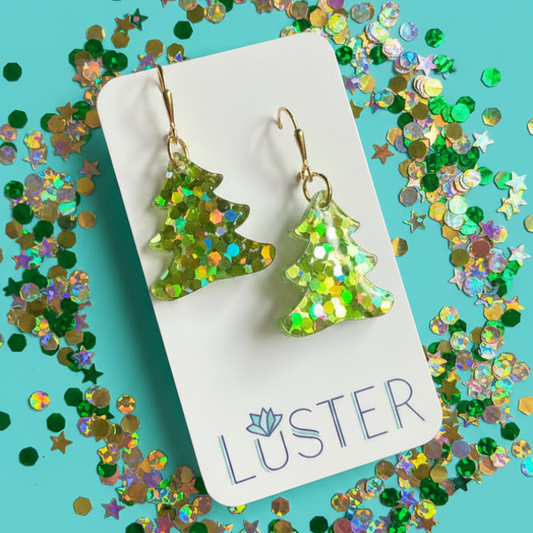 Green Confetti Holiday Tree Earrings