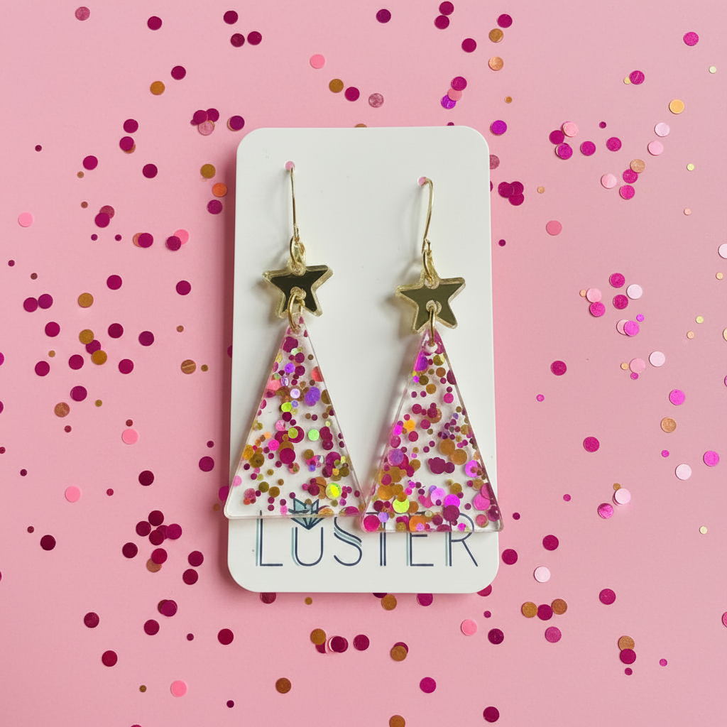 Pink Confetti Holiday Tree Earrings