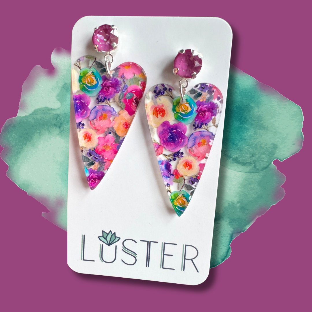 Boho Floral Heart Drop Earrings