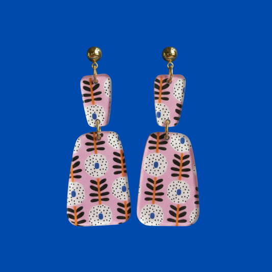 Pink Floral Statement Earrings