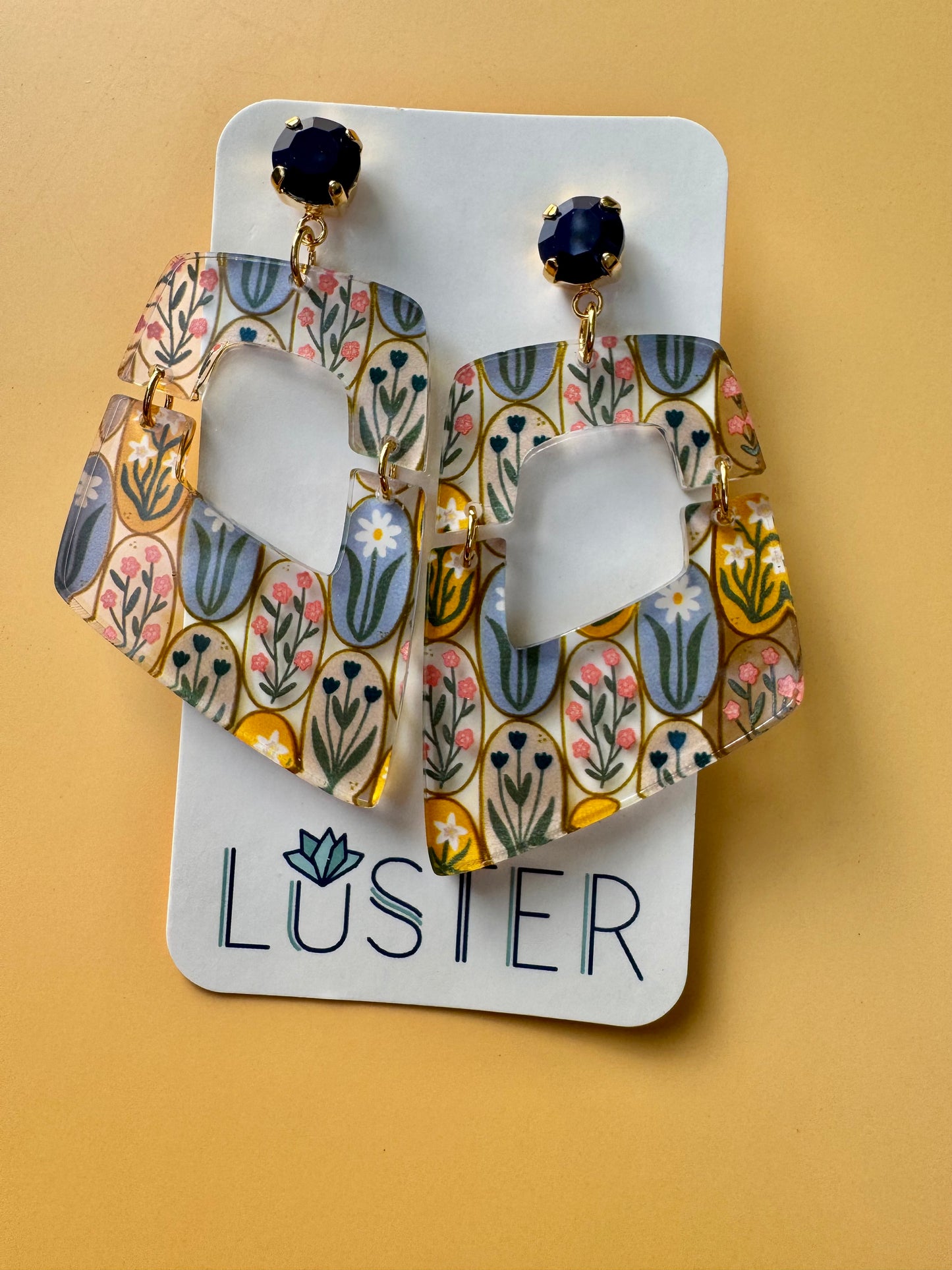 Floral Folk Art Trapezoid Earrings