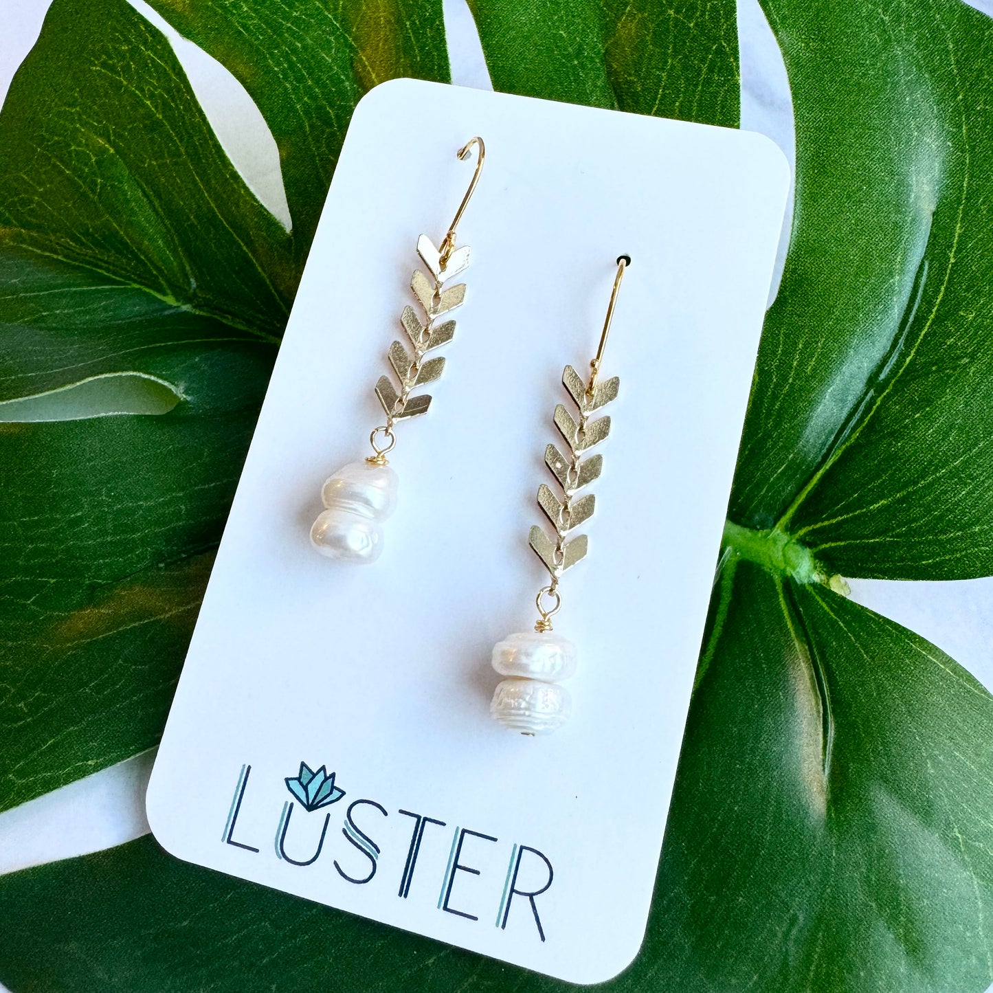 Brass + Pearl Arrow Drop Earrings