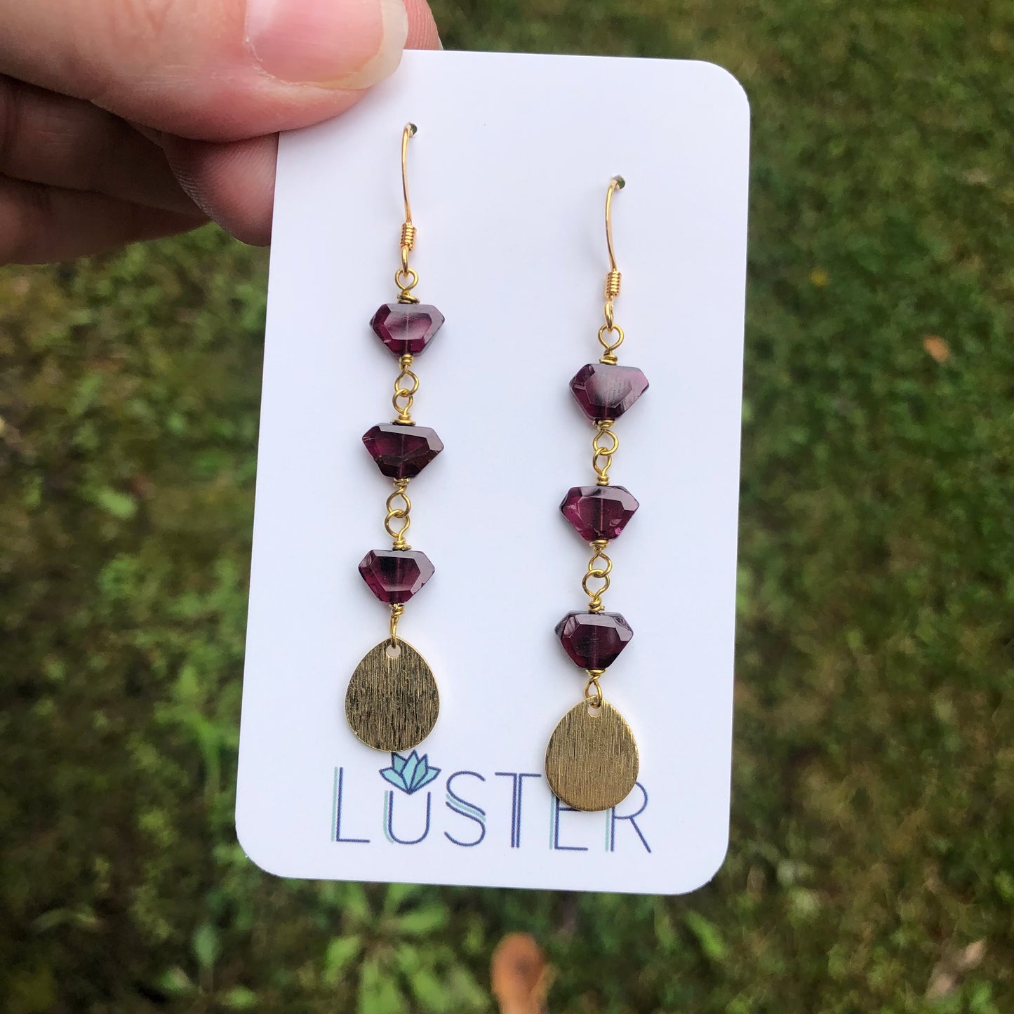 Garnet and Brass Earrings