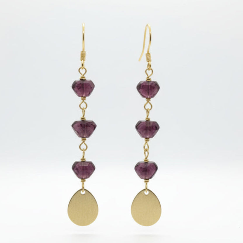 Pair of gold and garnet drop earrings