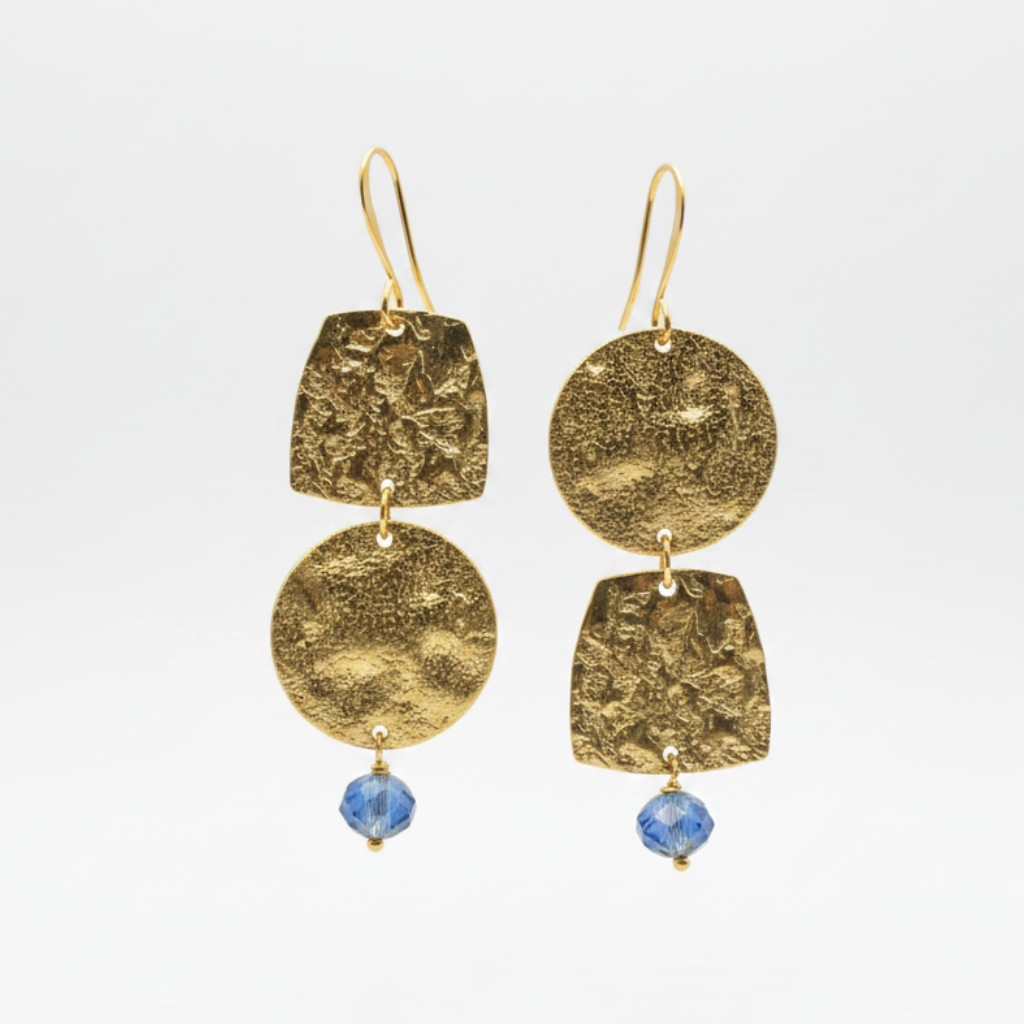 Hammered Brass + Glass Earrings