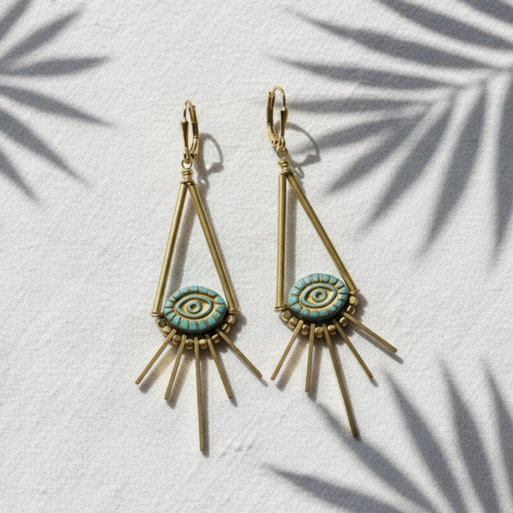 Evil Eye + Brass Statement Earrings