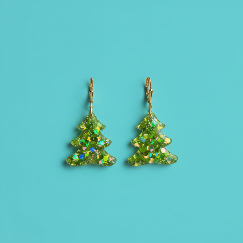 Green Confetti Holiday Tree Earrings