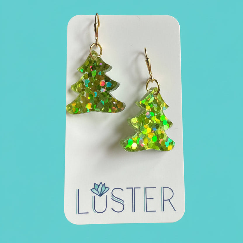 Green Confetti Holiday Tree Earrings