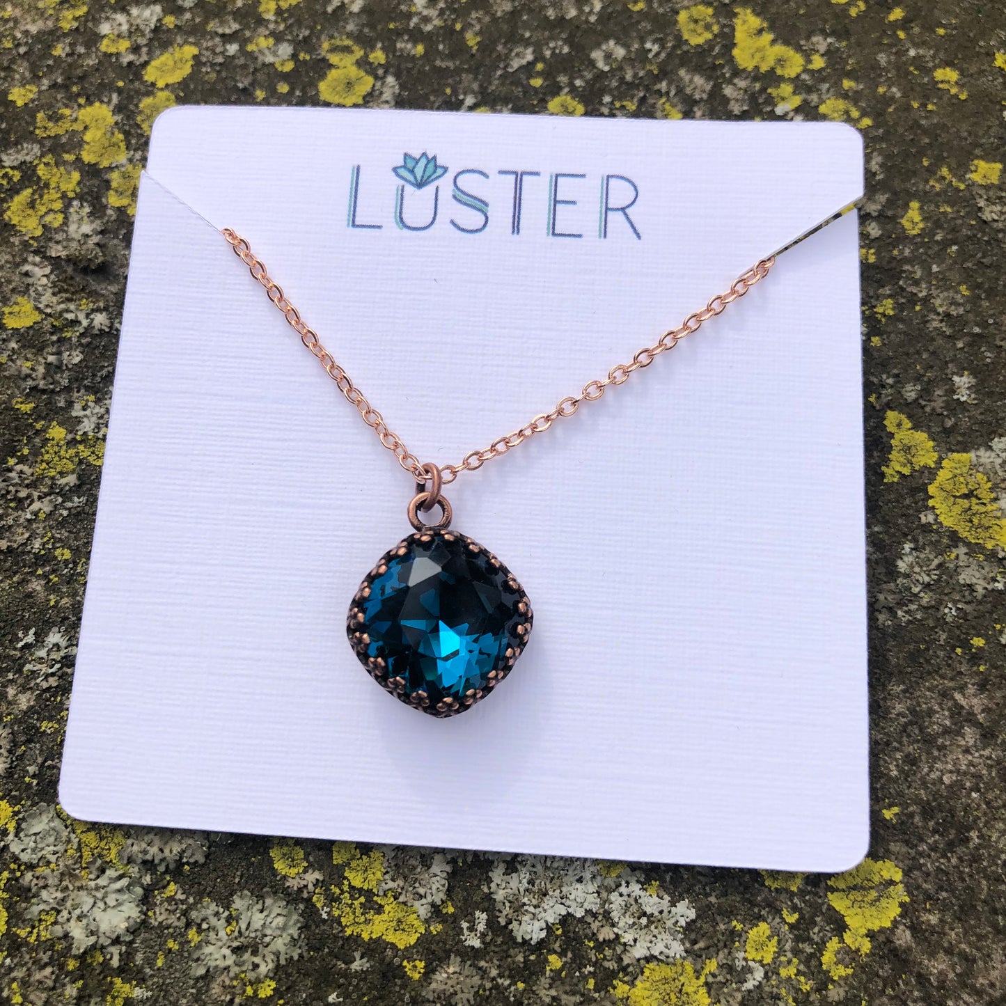 Teal Cushion Cut Crystal Pendant