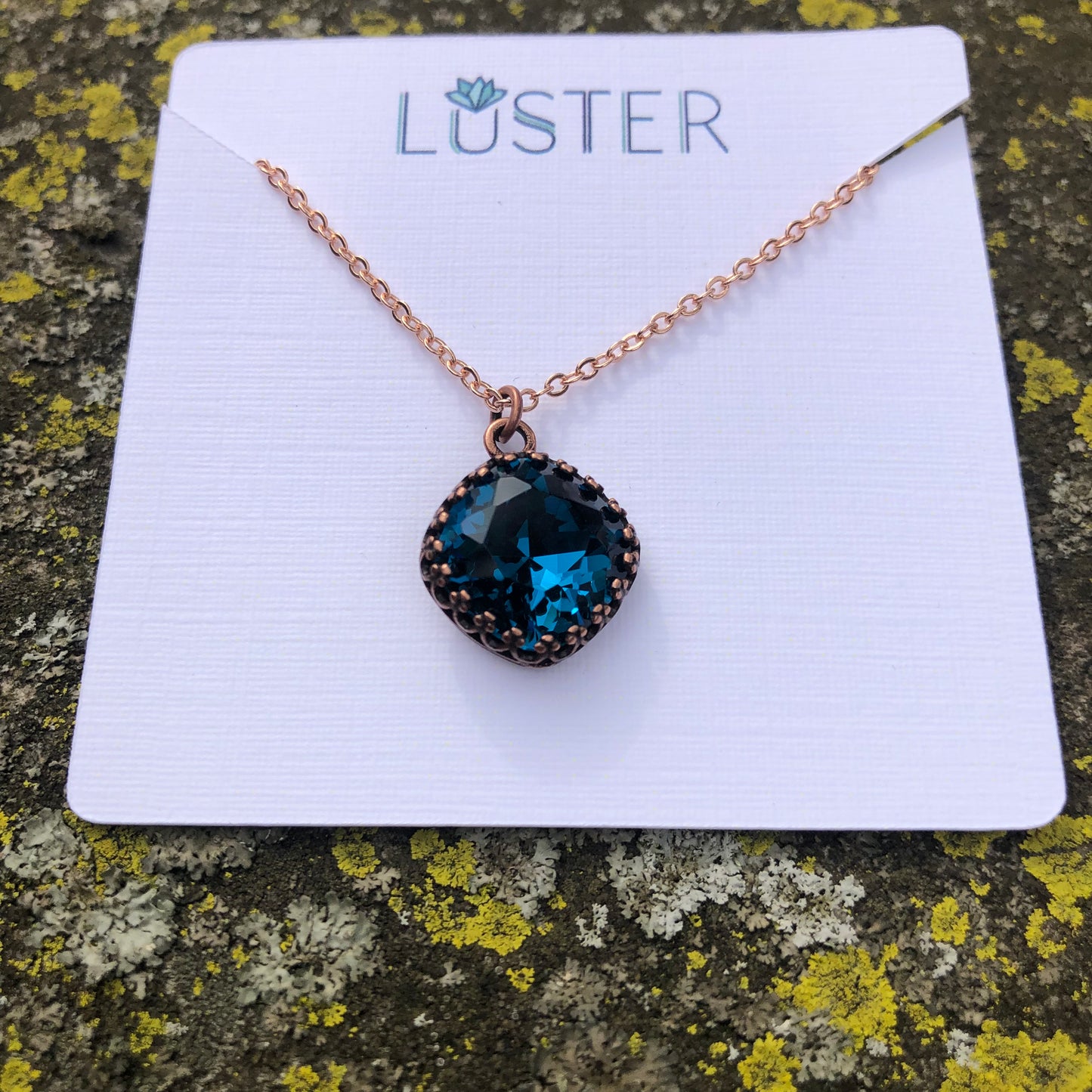 Teal Cushion Cut Crystal Pendant