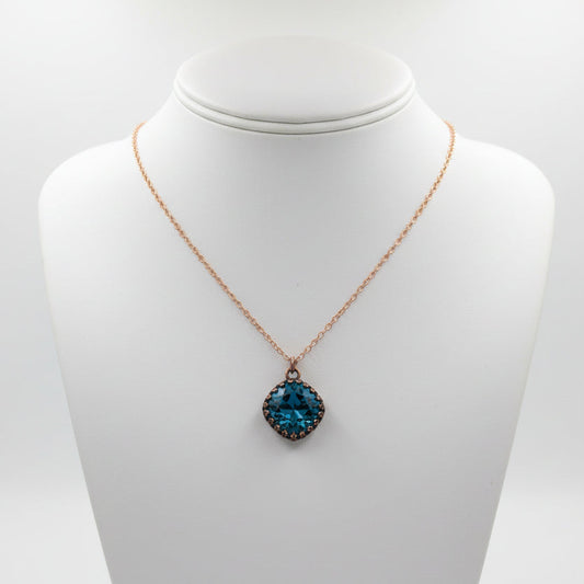Teal Cushion Cut Crystal Pendant